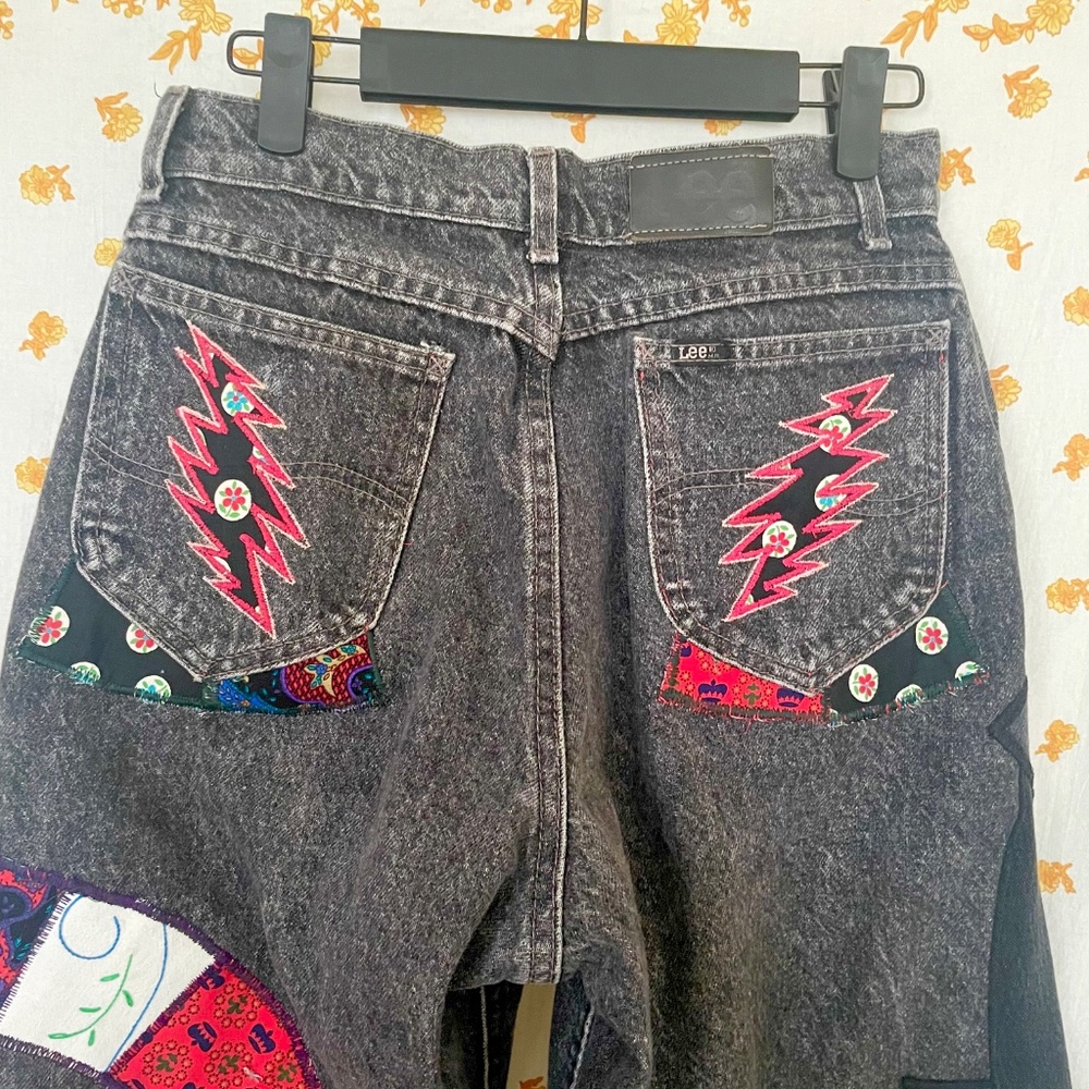 Upcycled Grateful Dead Mushroom Jeans Vintage Lee Wide Leg - Picture 9 of 10